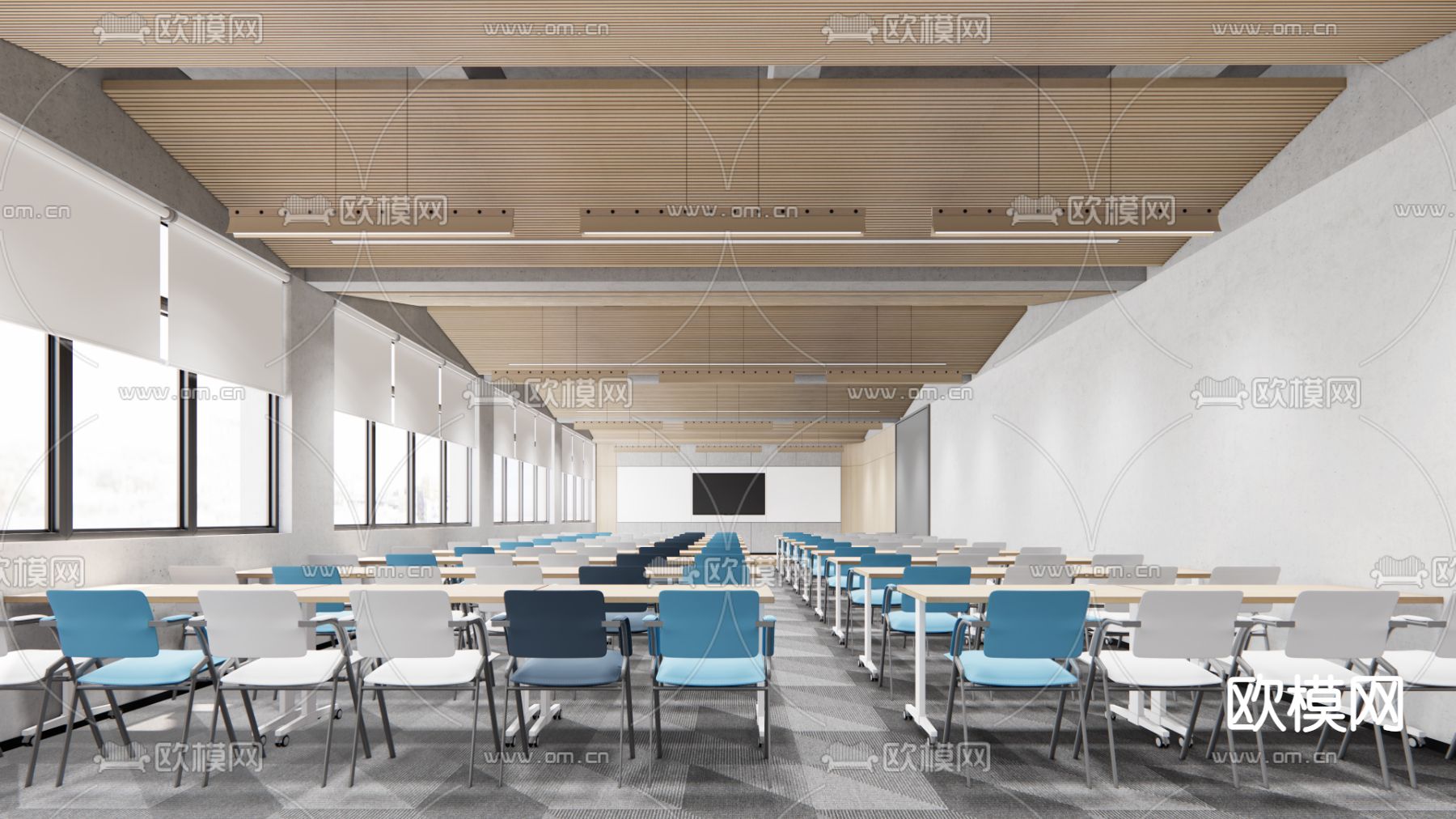 现代培训教室会议室su模型下载（渲染图1）