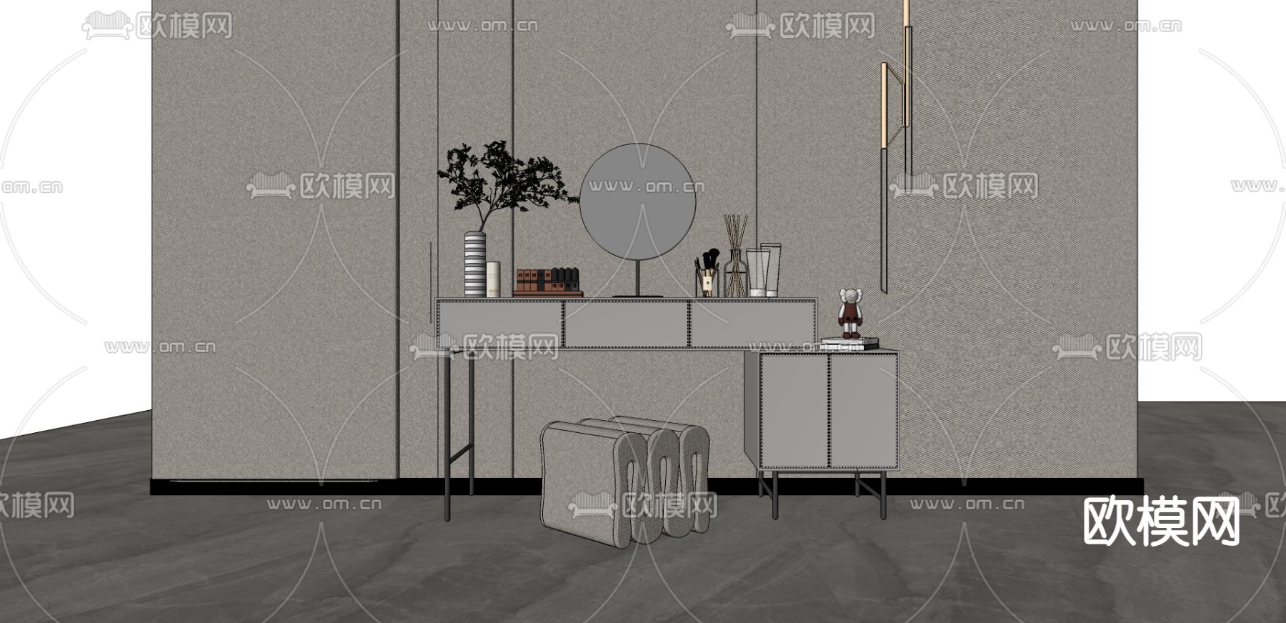 现代梳妆台su模型下载