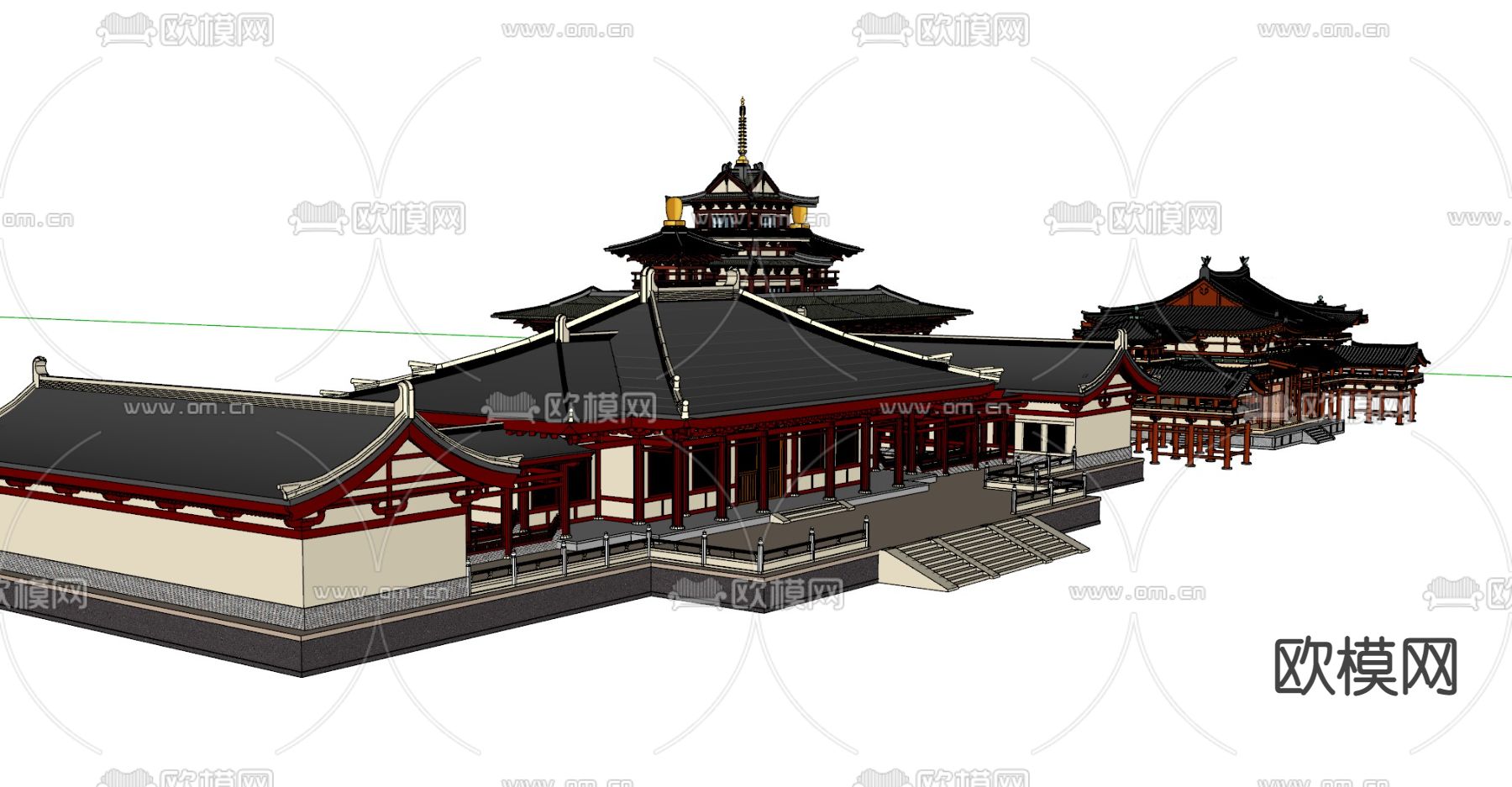 中式唐代建筑su模型下载（渲染图2）