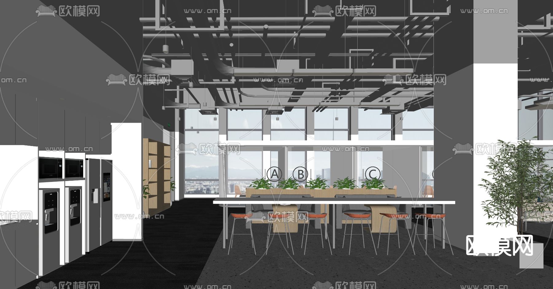 现代办公休息区su模型下载（渲染图4）