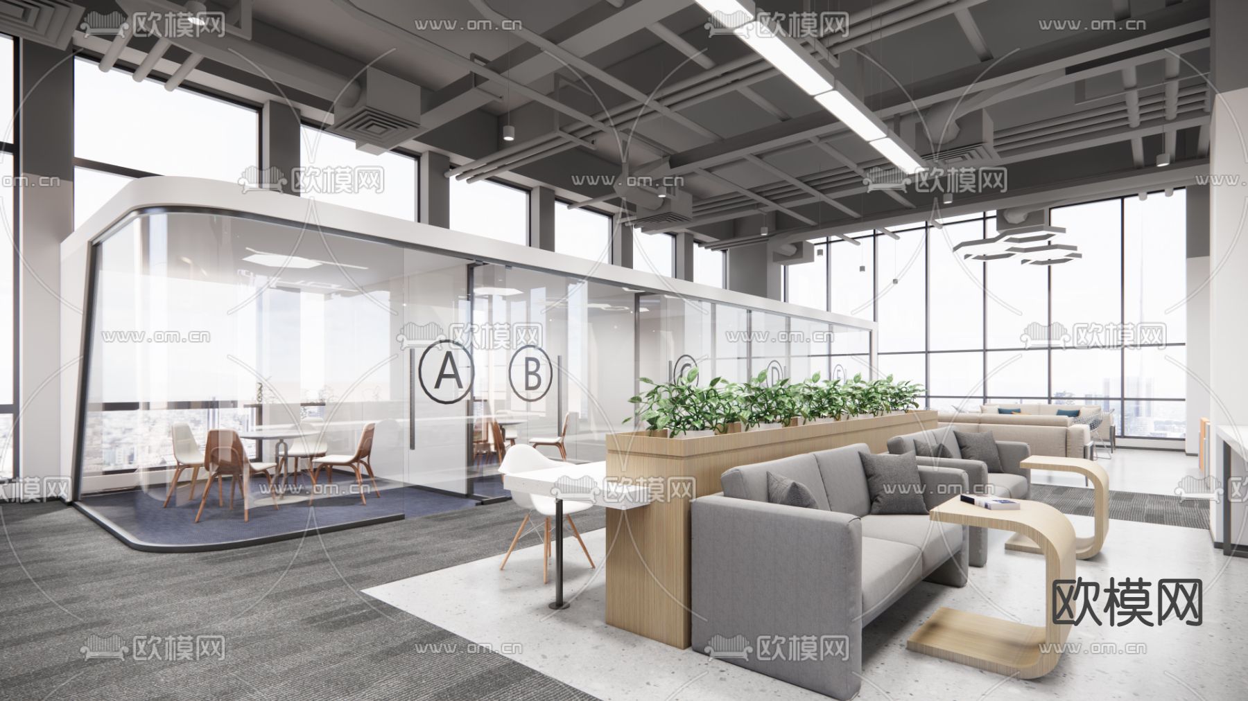 现代办公休息区su模型下载（渲染图2）