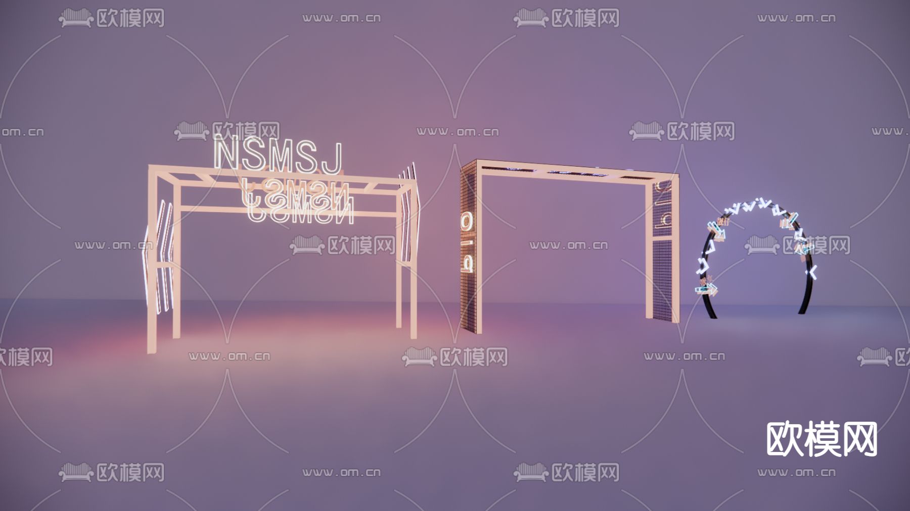 工业风廊架霓虹装饰灯su模型下载（渲染图1）