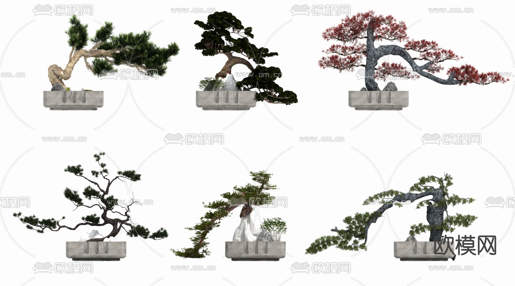 新中式松树盆栽su模型下载_ID12042015_sketchup模型下载-欧模网