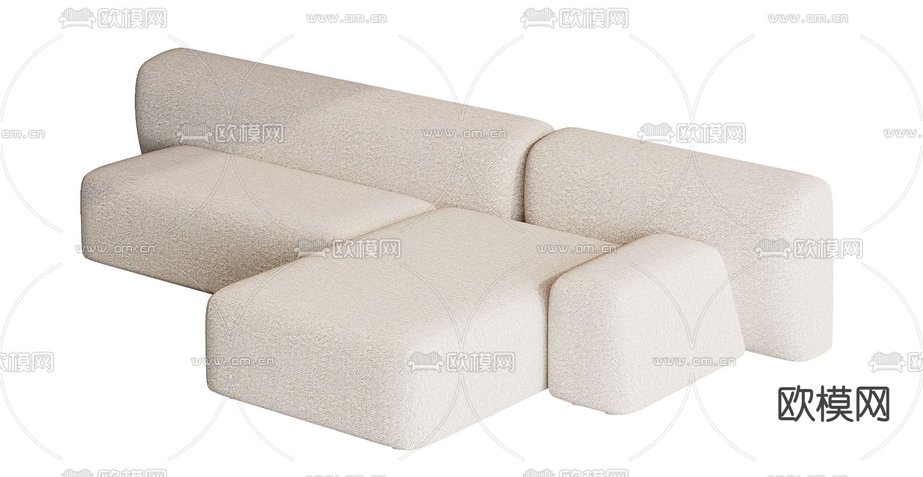 现代奶油白拼接多人沙发3d模型下载