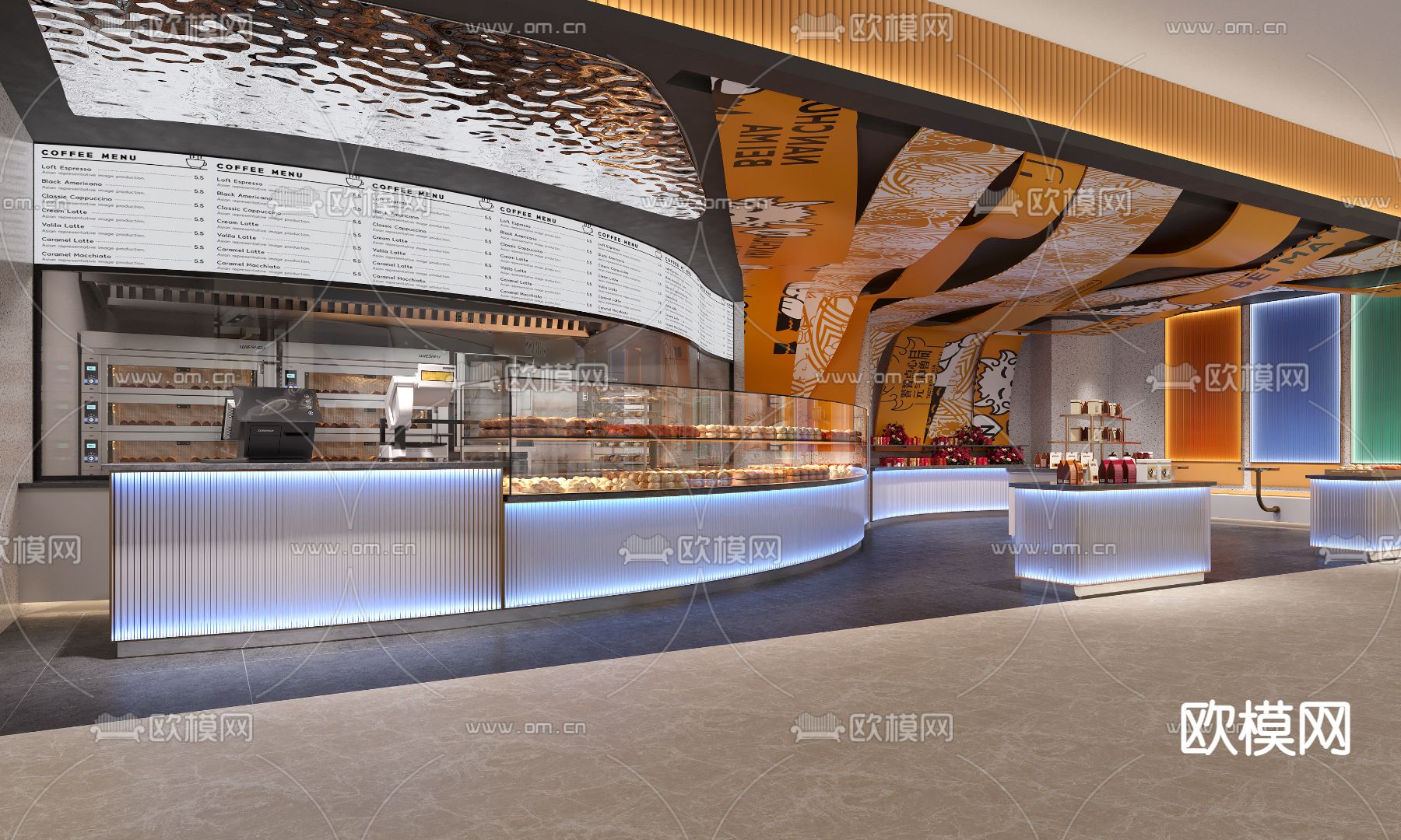 现代甜品面包烘焙店3d模型下载（渲染图1）