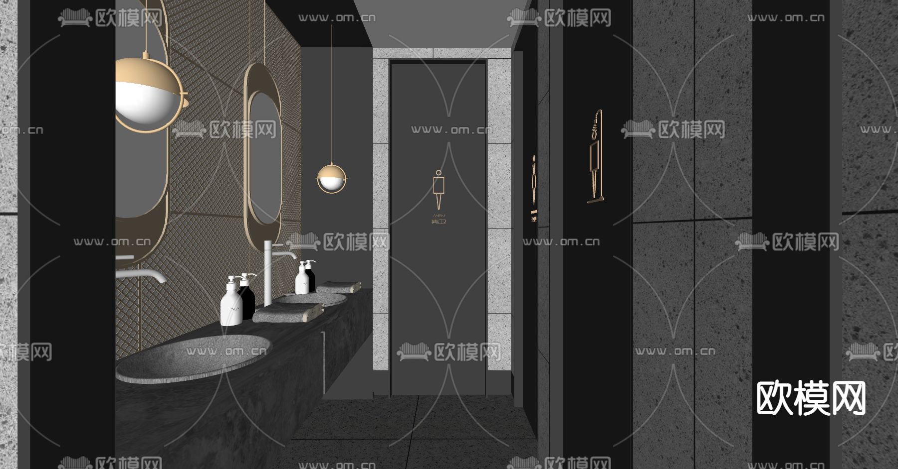现代公共卫生间su模型下载（渲染图3）