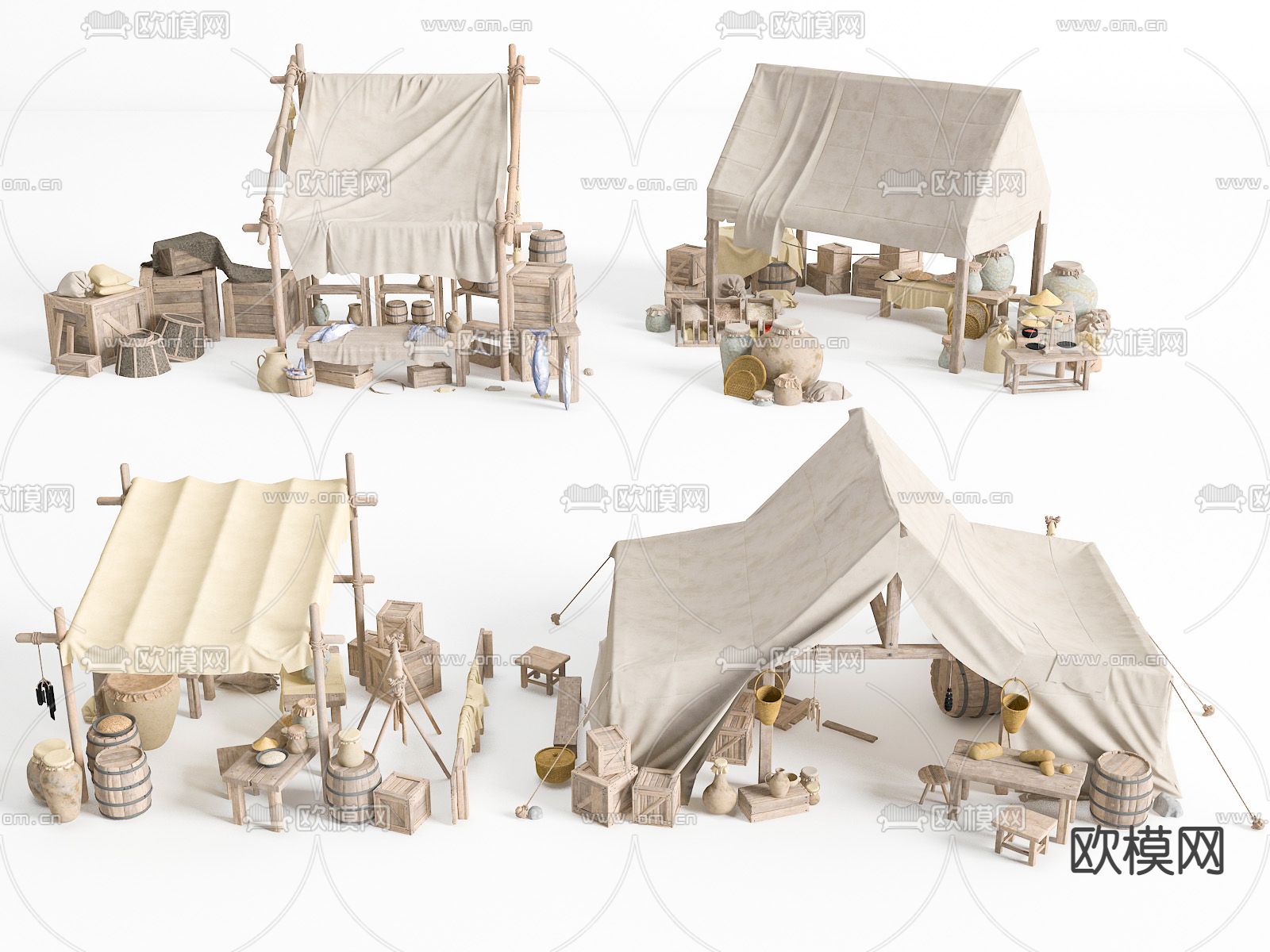 中式传统集市摊位su模型下载（渲染图1）