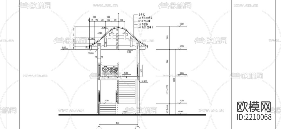 古建樓梯CAD建筑圖下載(渲染圖3)