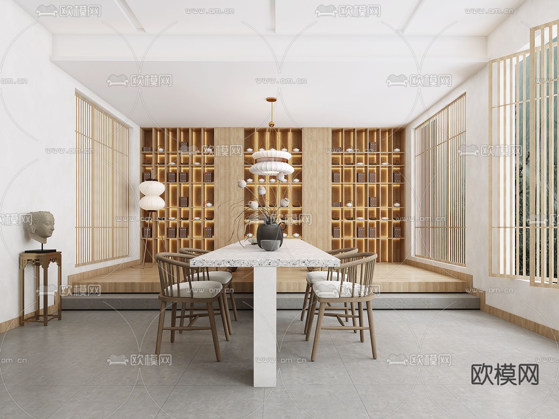 日式独栋民宿客厅3d模型下载（渲染图3）