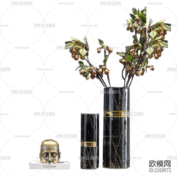 现代轻奢大理石金属花瓶花艺人像书籍摆件
