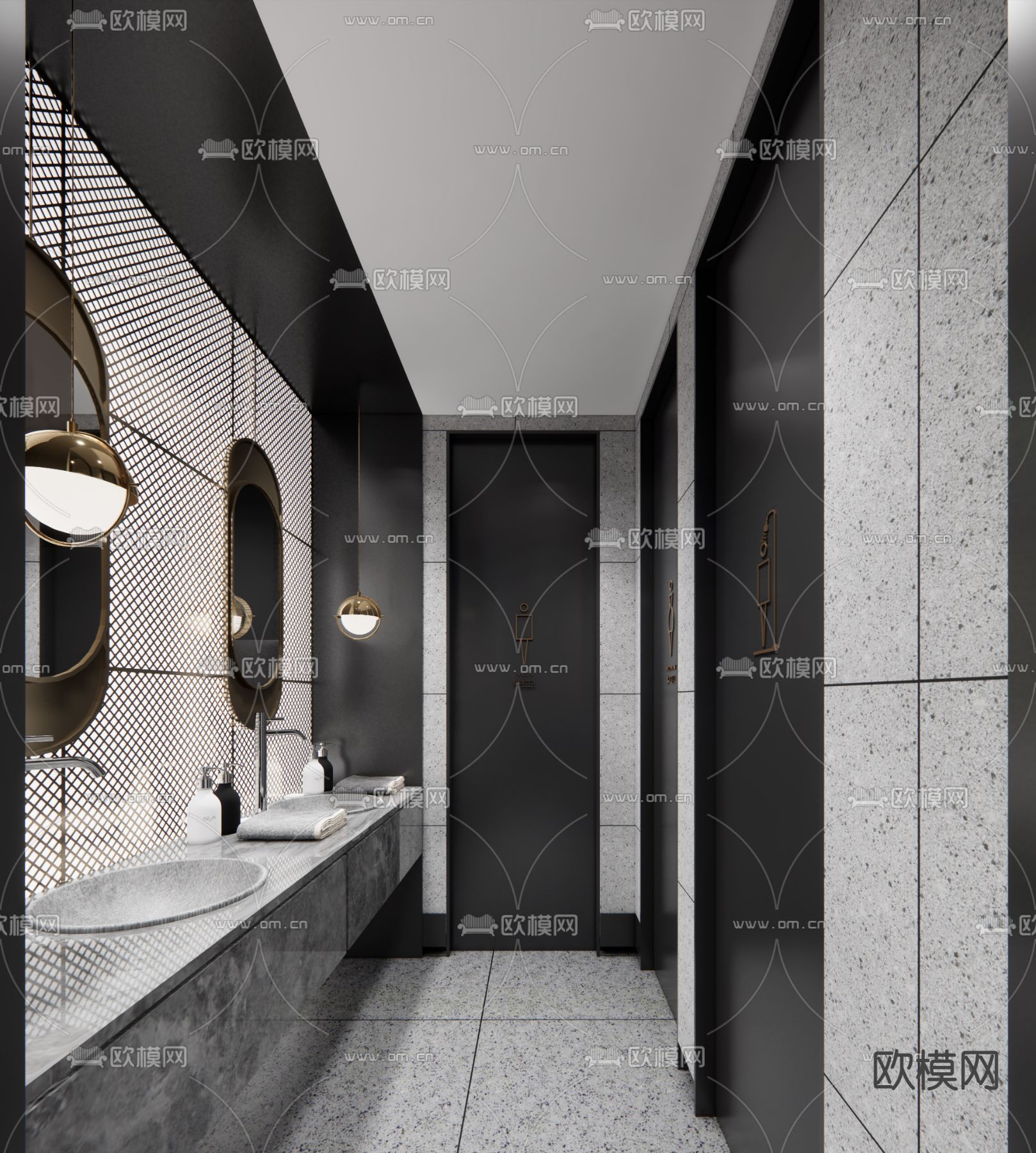 现代公共卫生间su模型下载（渲染图1）