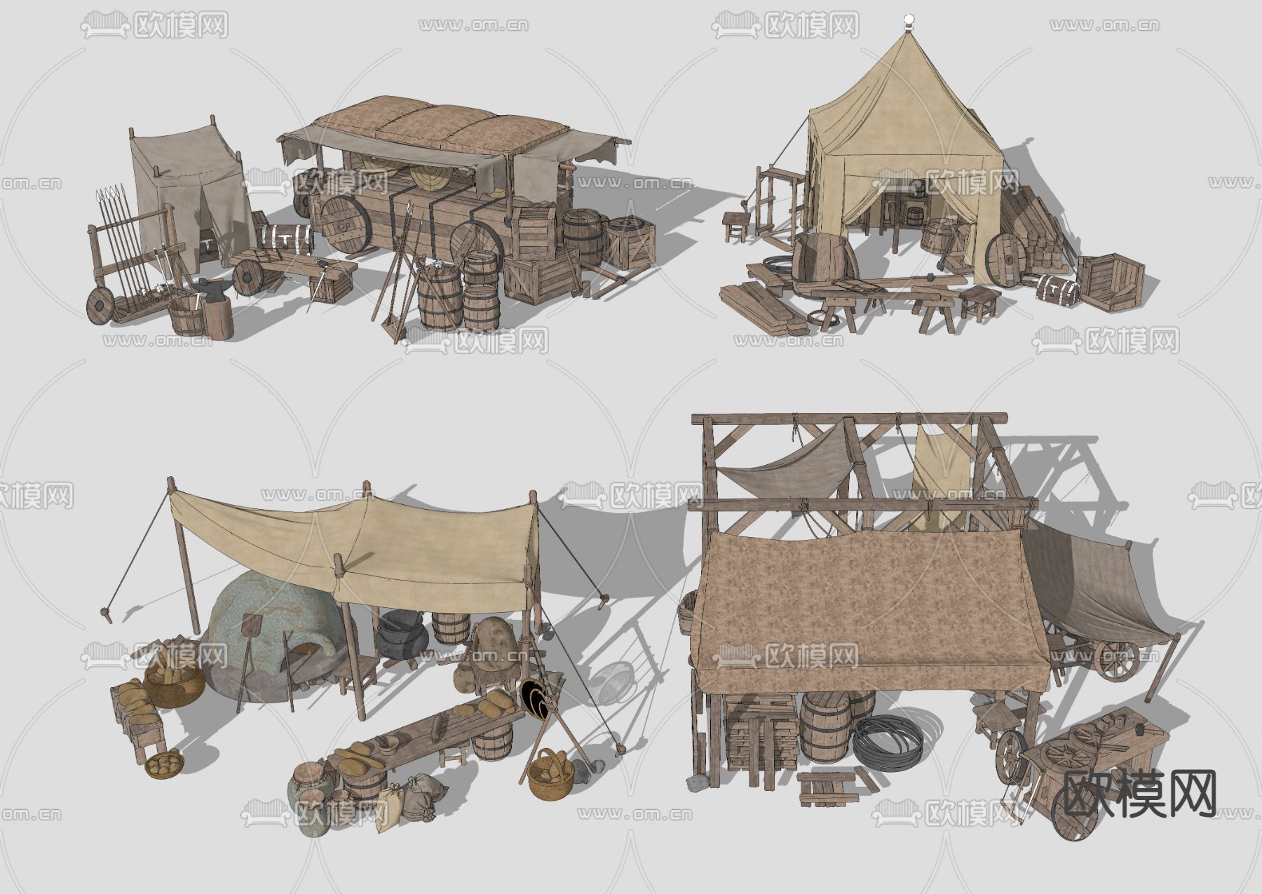 中式传统集市摊位su模型下载（渲染图2）