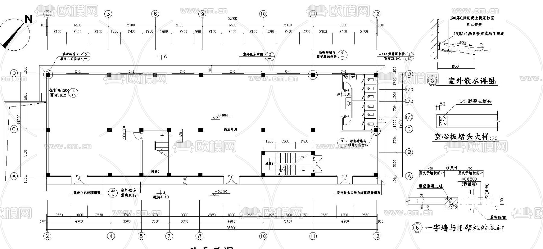 转角墙与框架柱节点大样下载（渲染图2）