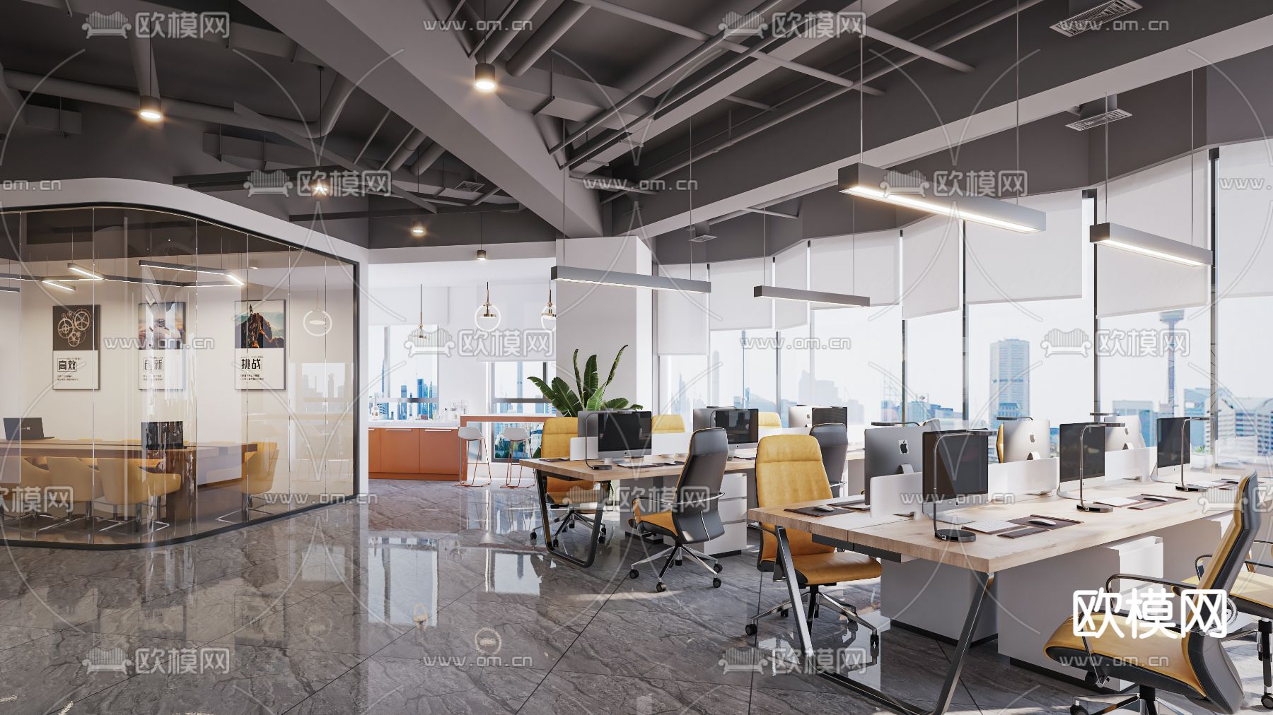 现代敞开式办公区3d模型下载_ID12041781_3dmax免费模型-欧模网