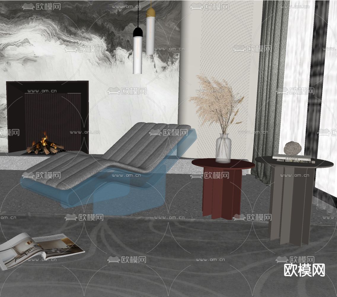 现代亚克力布艺躺椅su模型下载（渲染图2）