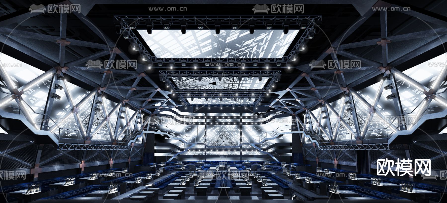 工业风酒吧大厅3d模型下载