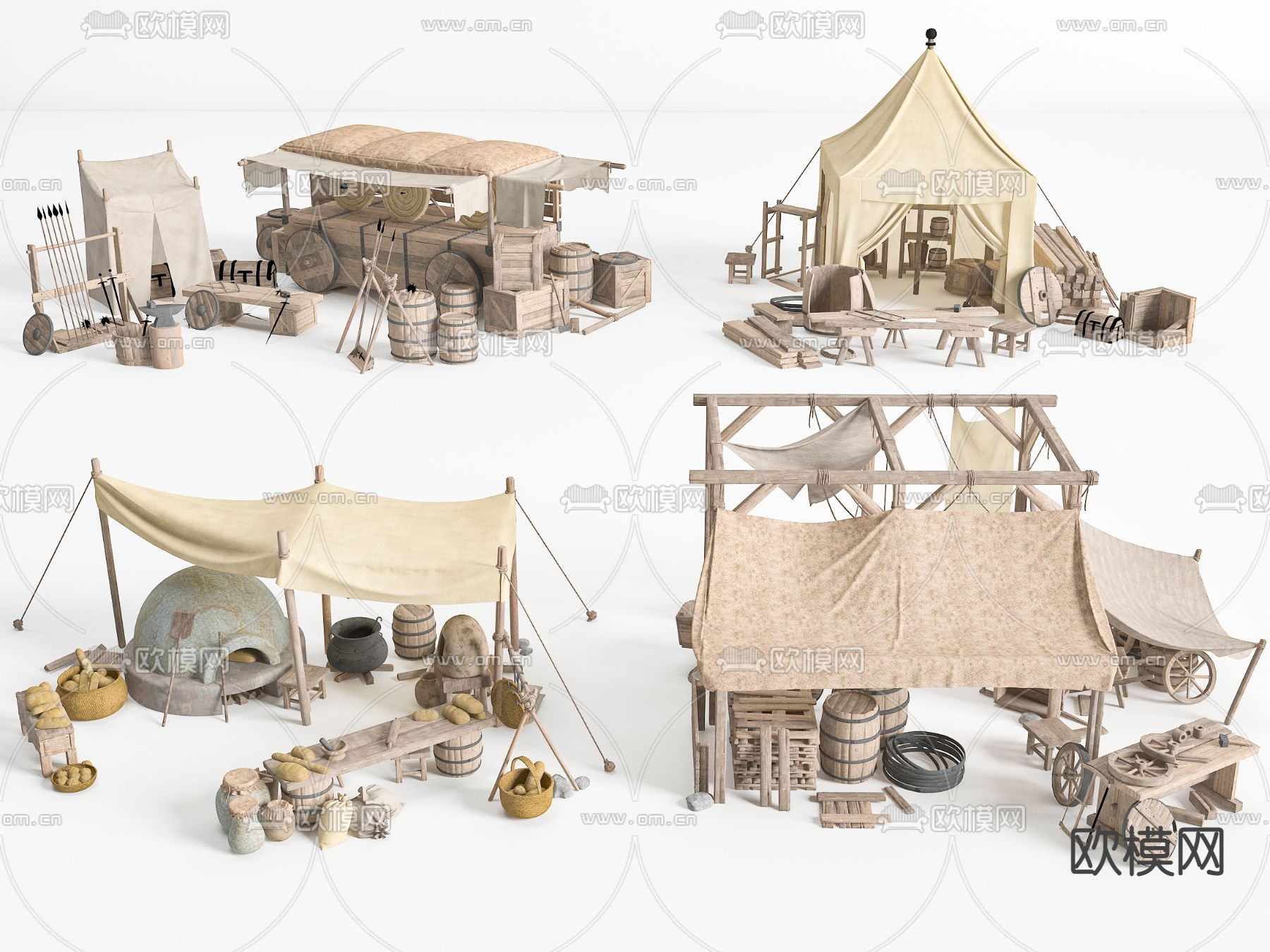 中式传统集市摊位su模型下载（渲染图1）