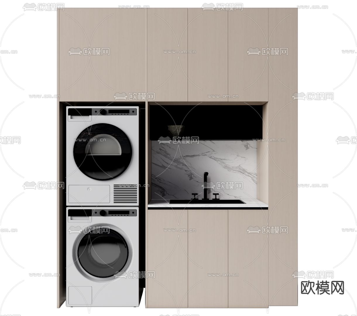 现代洗衣机柜su模型下载（渲染图1）