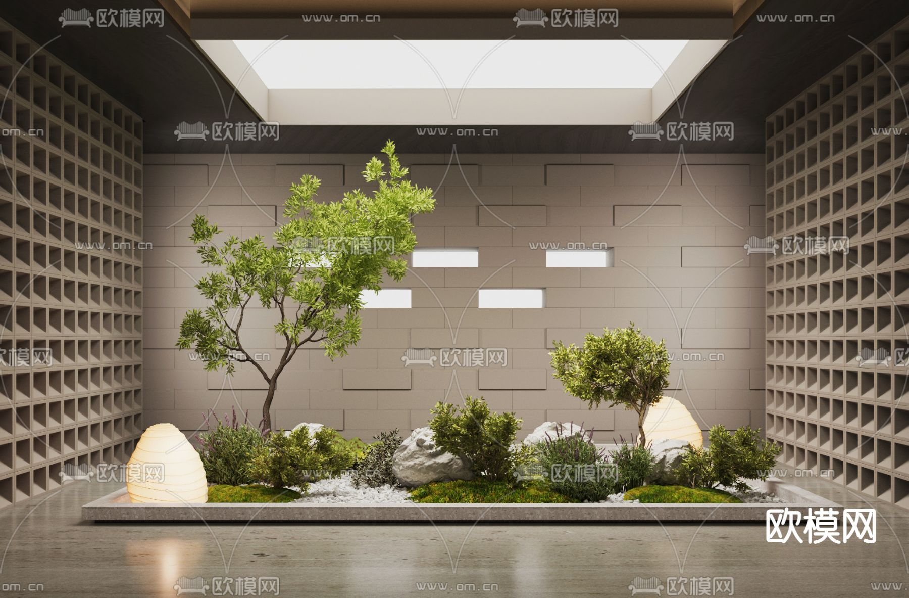现代室内天井植物景观小品3d模型下载_ID12042295_3dmax免费模型-欧模网