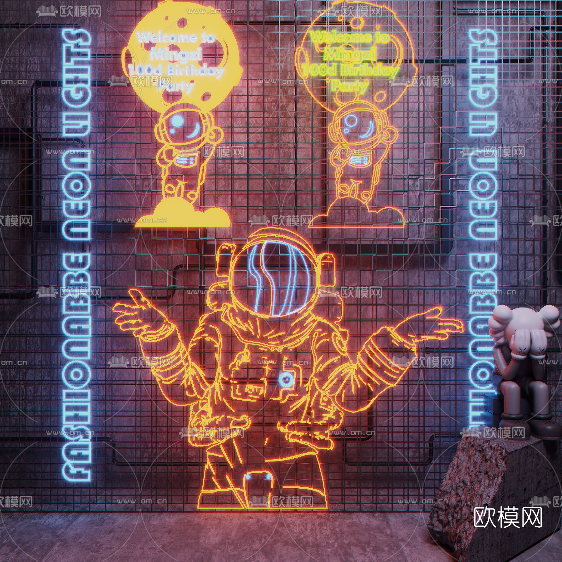 工业风宇航员霓虹灯装饰灯3d模型下载