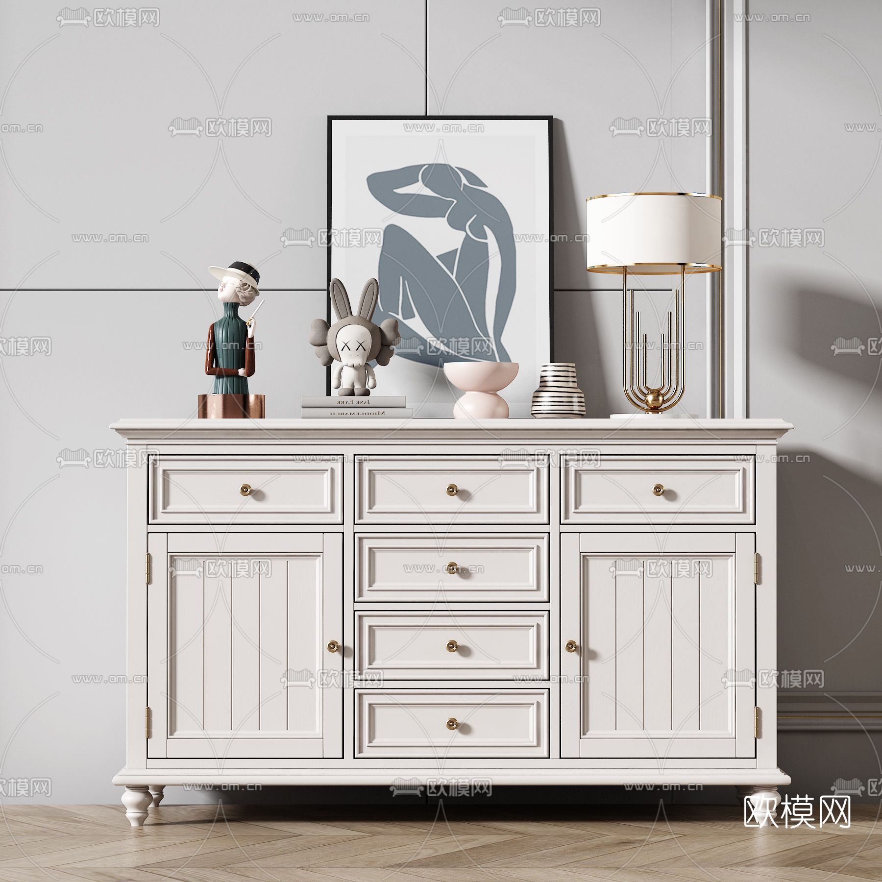 美式玄关边柜3d模型下载