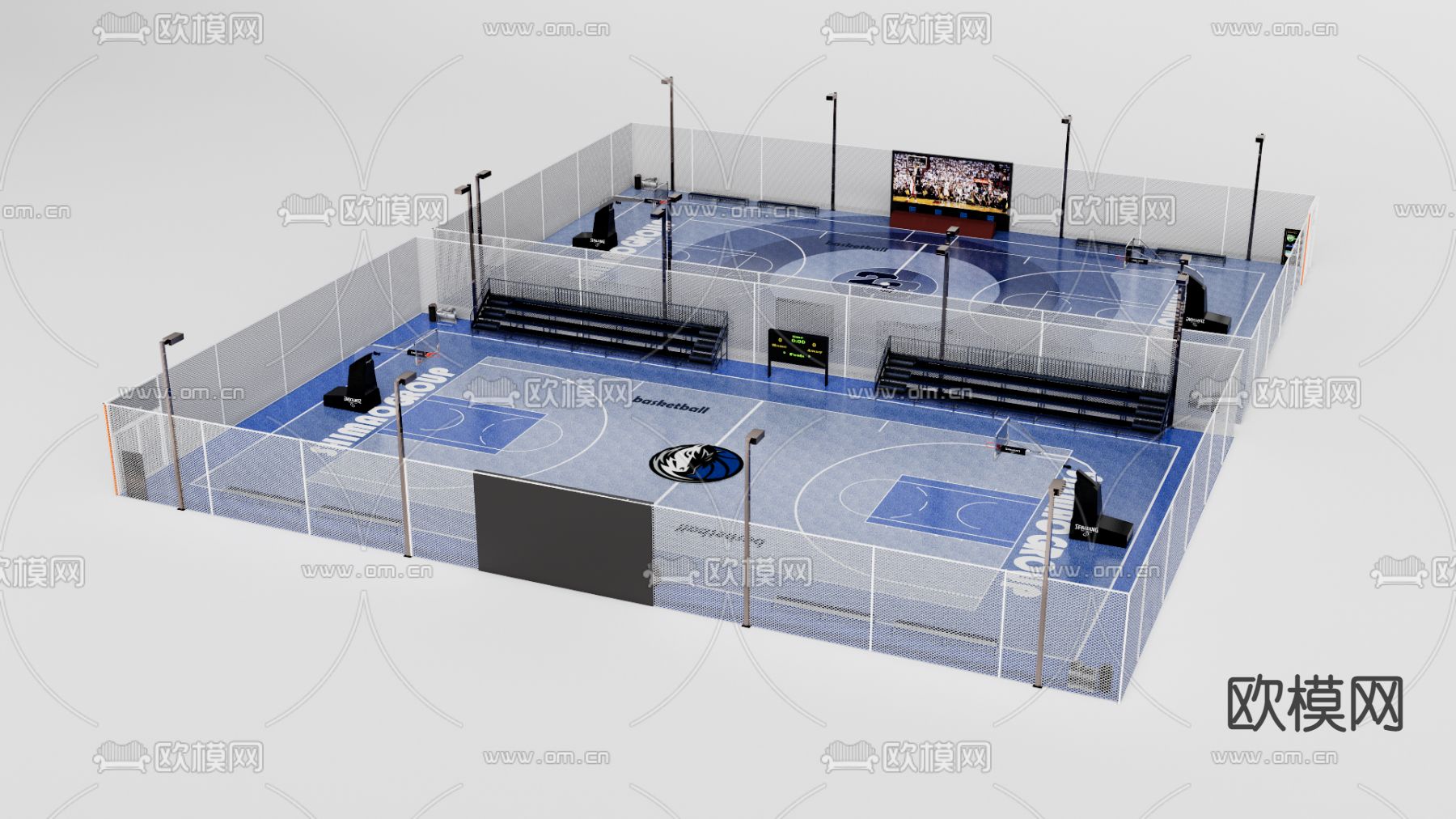 现代户外篮球场su模型下载（渲染图1）