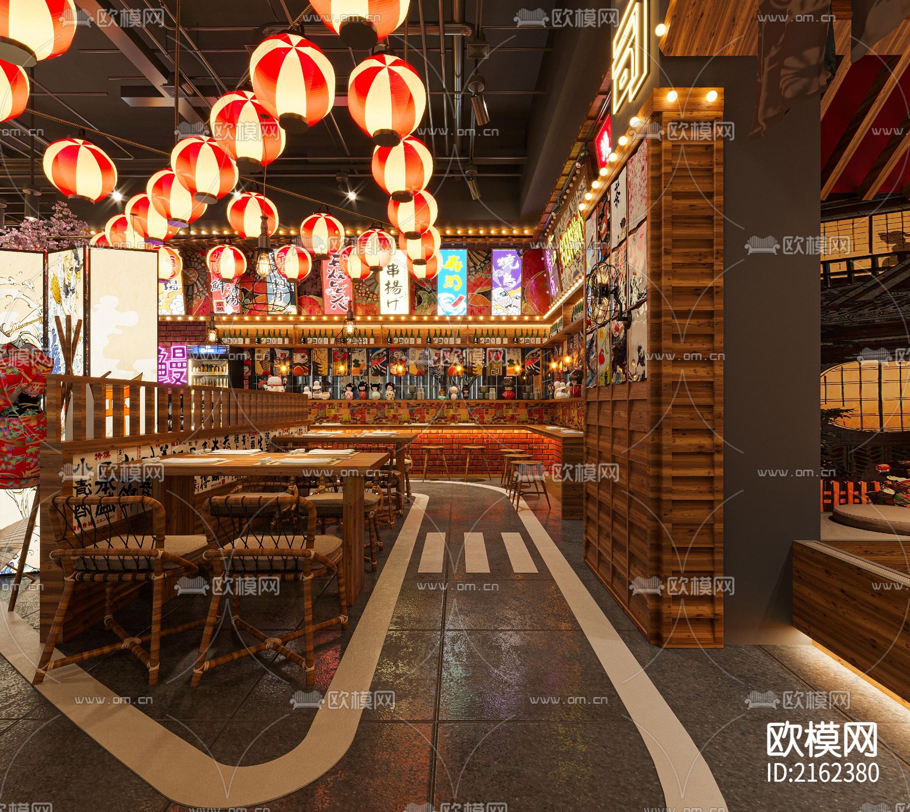 餐饮品牌全案设计-日料店效果图表现下载（渲染图1）