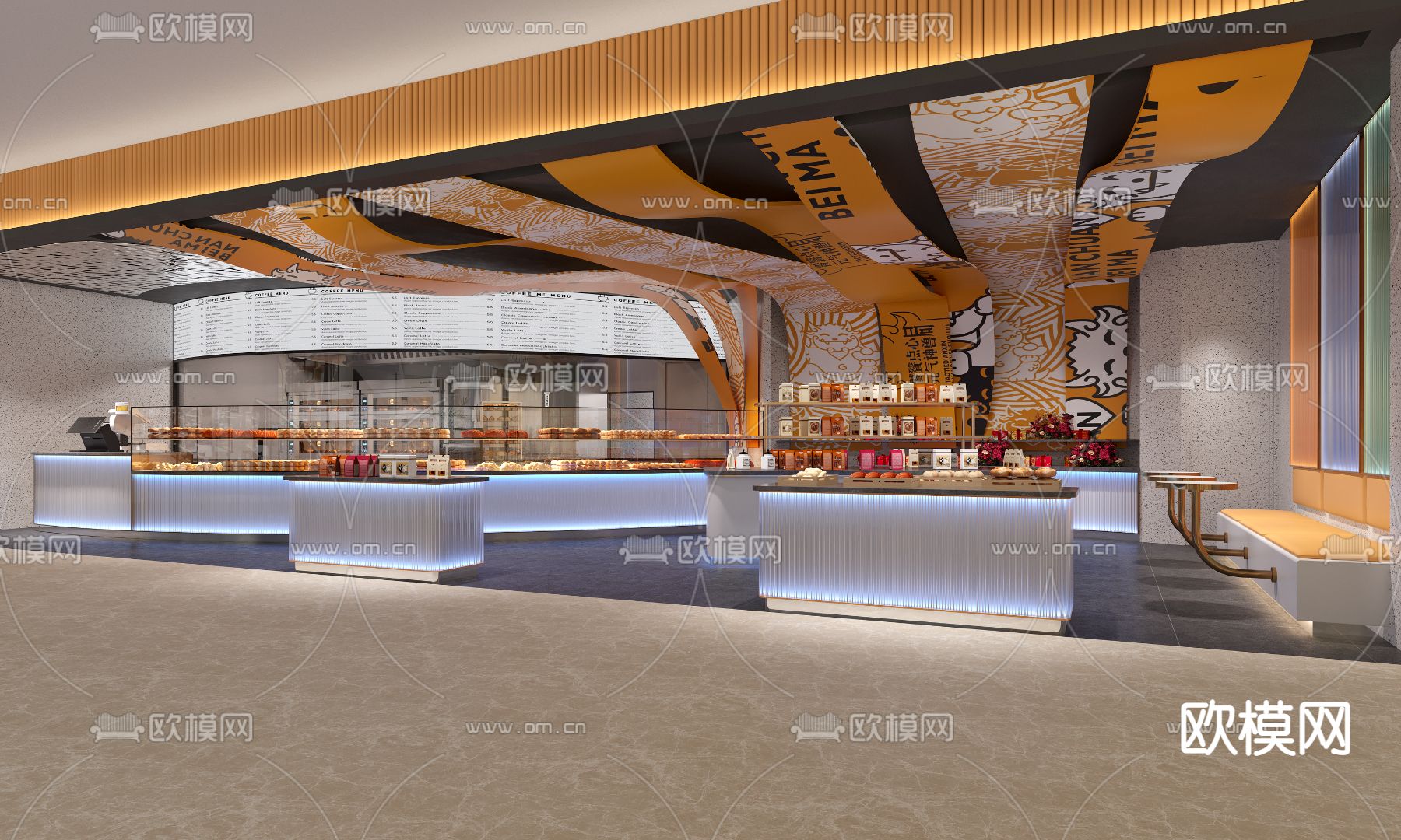 现代甜品面包烘焙店3d模型下载（渲染图2）