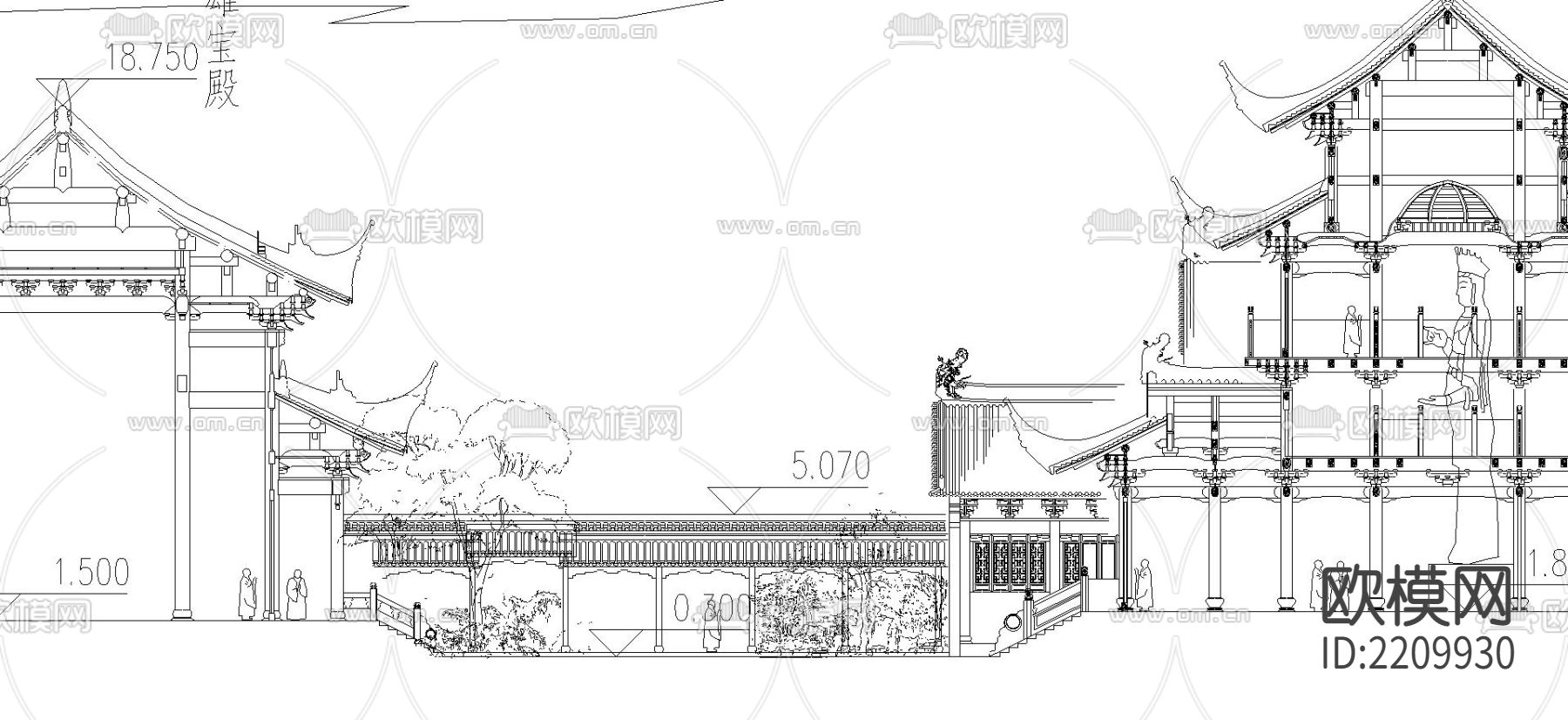 安昌寺设计CAD方案图下载（渲染图3）