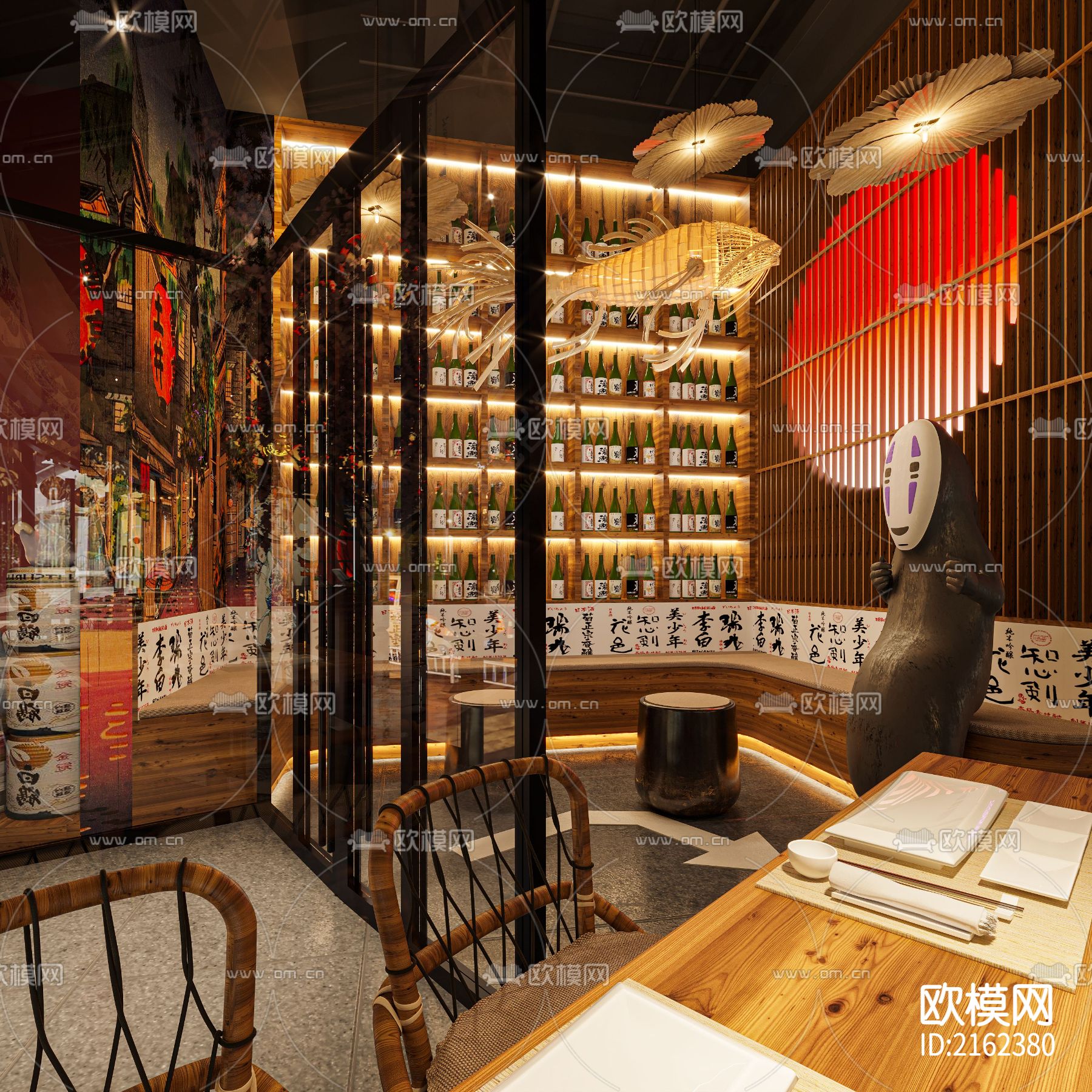 餐饮品牌全案设计-日料店效果图表现下载（渲染图2）