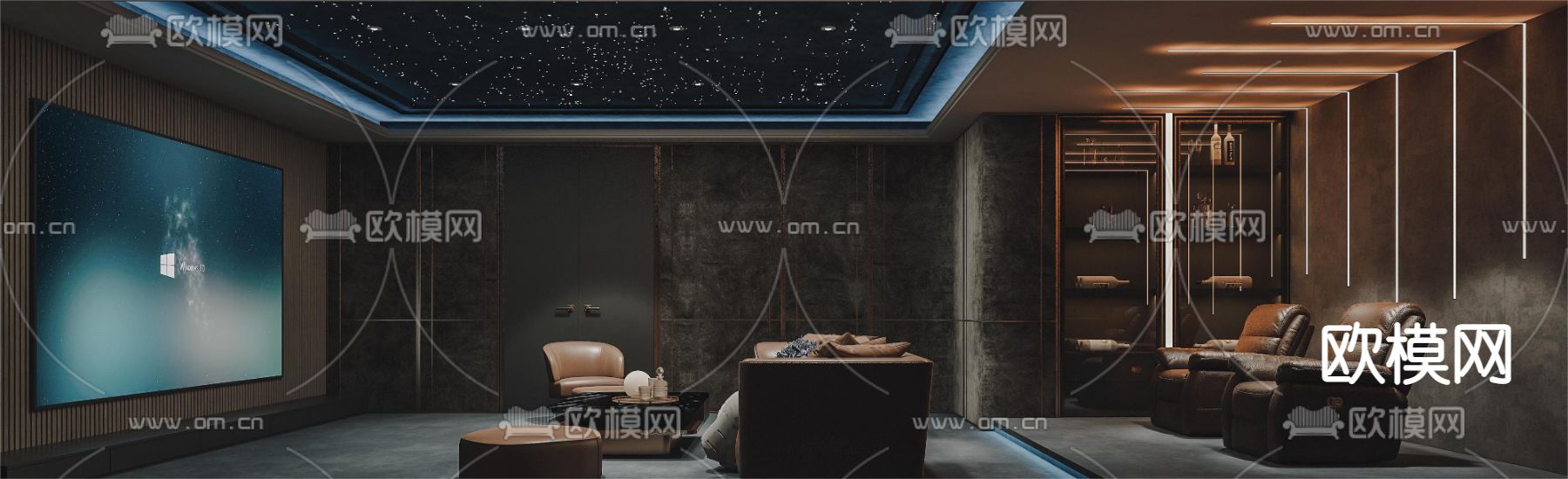 现代星空顶影音室视听室3d模型