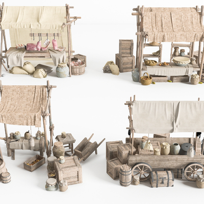  中式传统式集市摊位su模型 