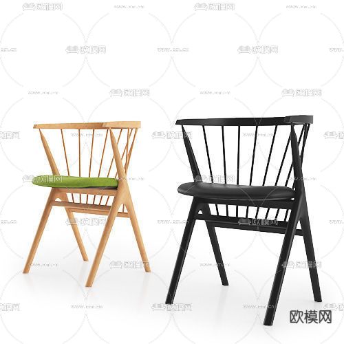 北欧简约实木布艺休闲椅免费3d模型下载