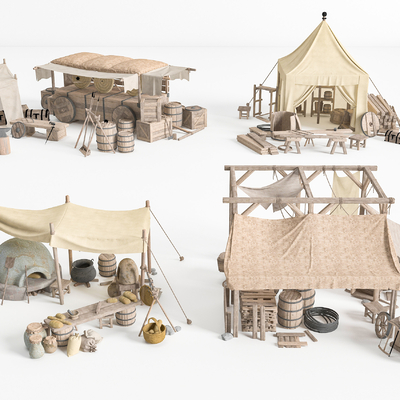  中式传统集市摊位su模型 