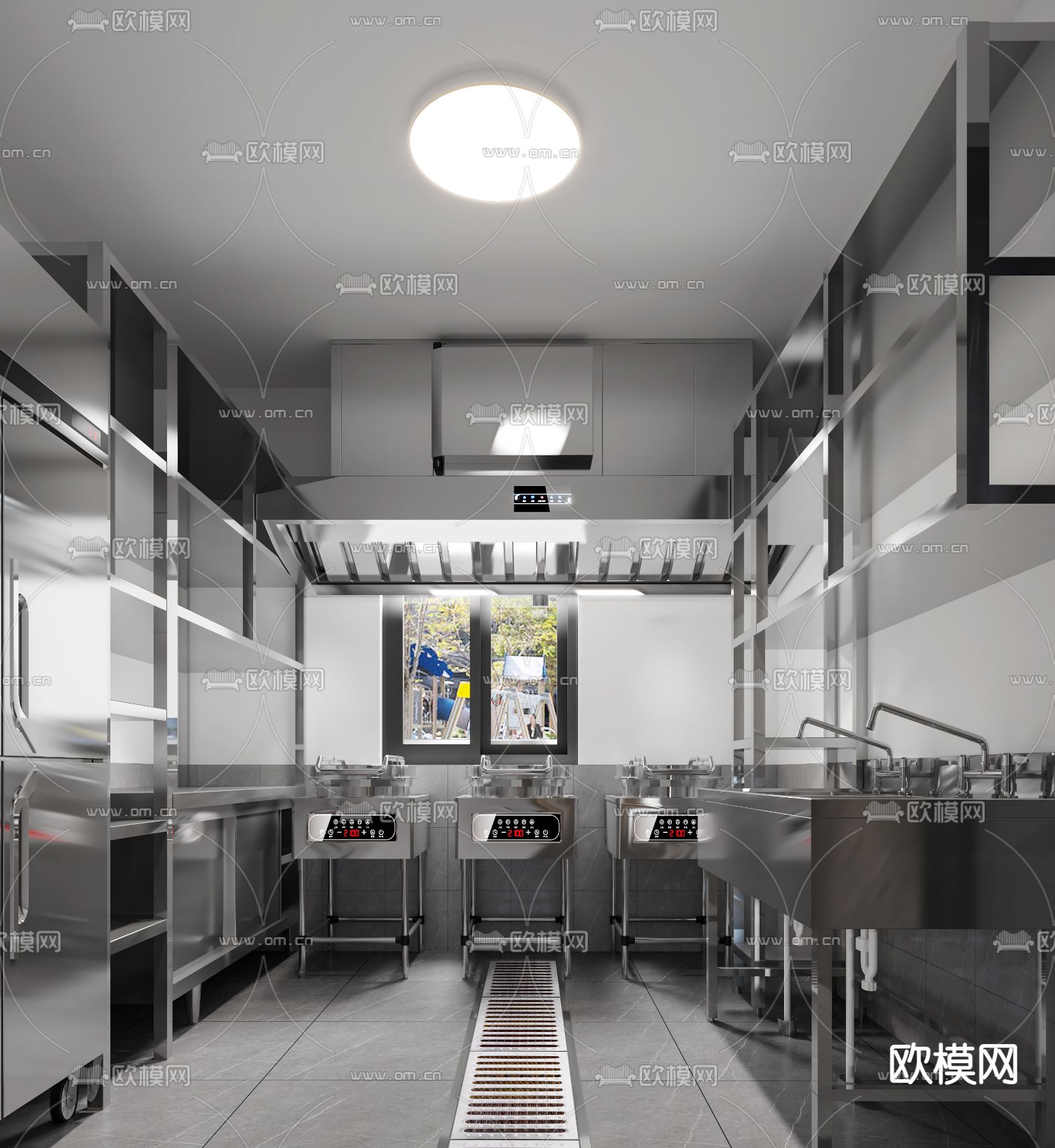 现代酒店中央厨房3d模型下载