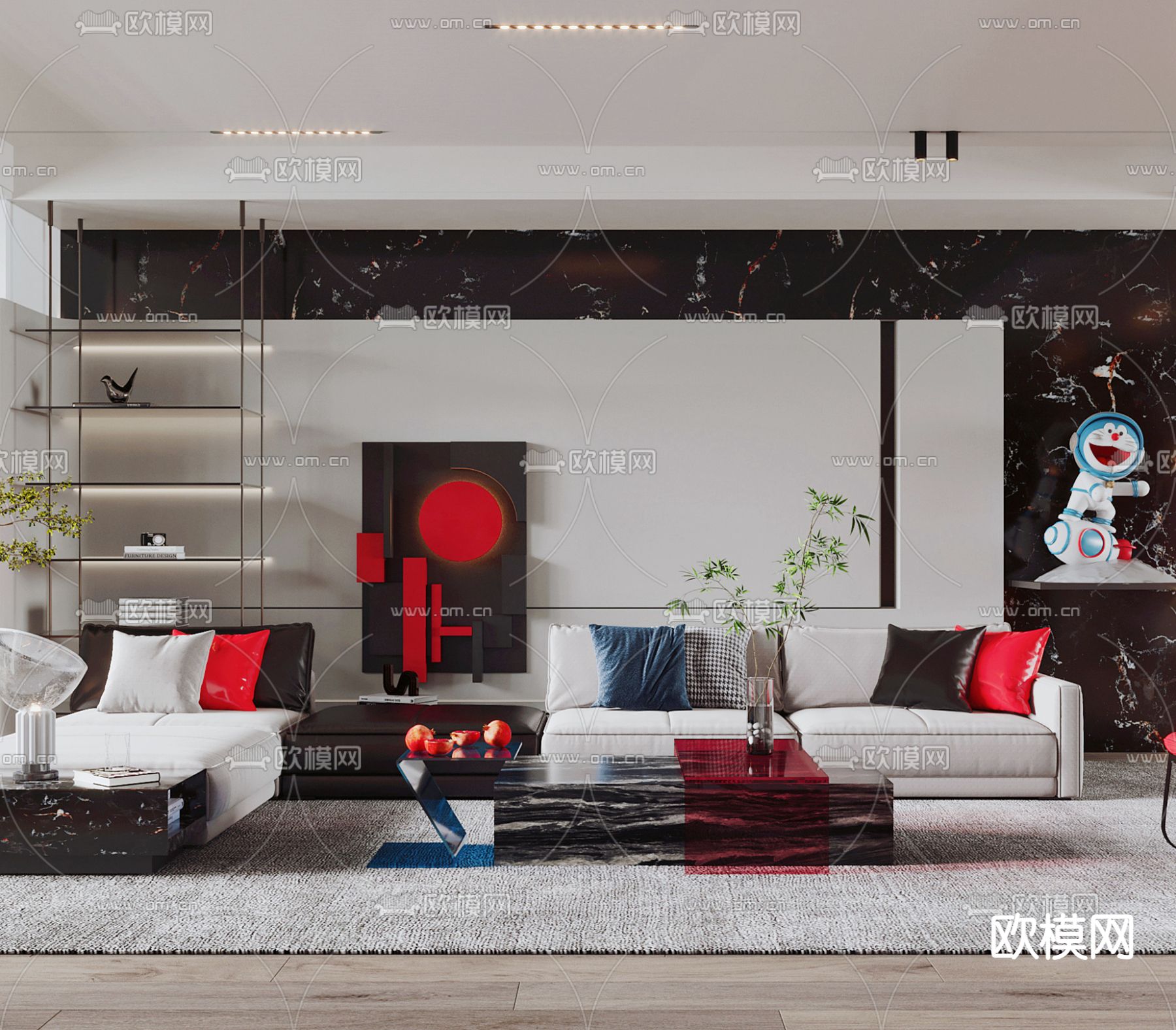 孟菲斯风客厅3d模型下载（渲染图3）