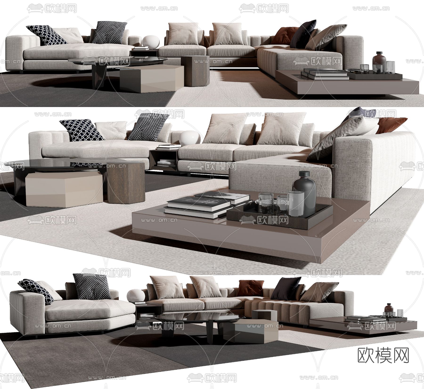 Minotti 现代米色转角沙发3d模型下载