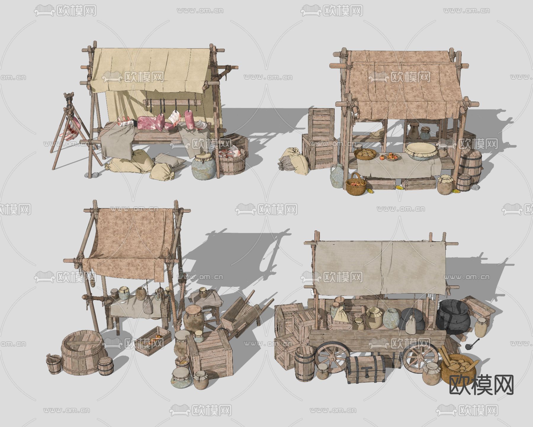 中式传统式集市摊位su模型下载（渲染图2）