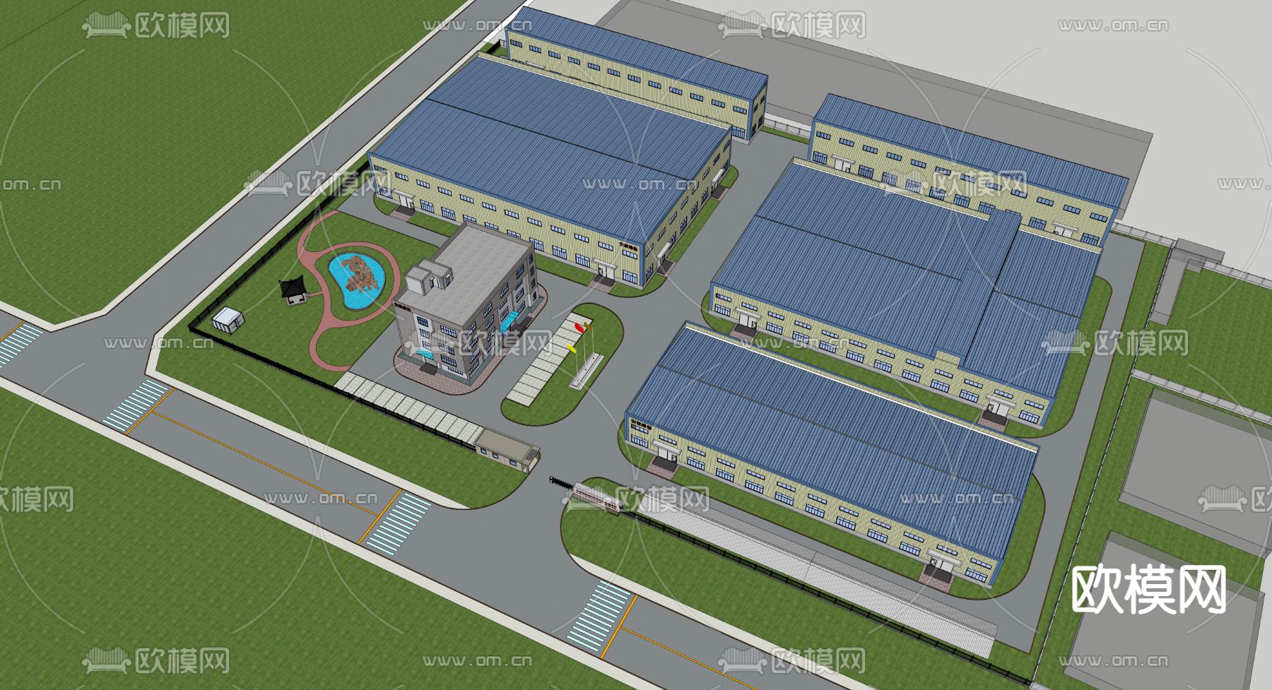 现代工业园区鸟瞰免费3d模型下载