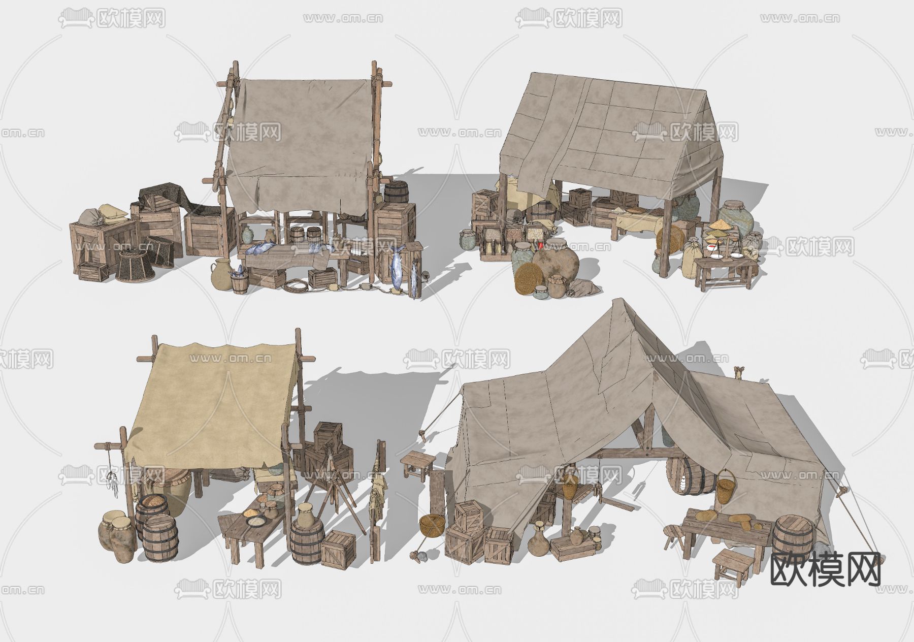 中式传统集市摊位su模型下载（渲染图2）