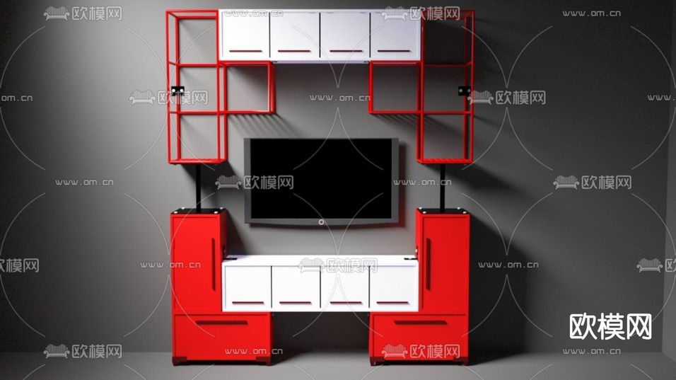 现代简约创意俄罗斯方块电视柜免费3d模型下载