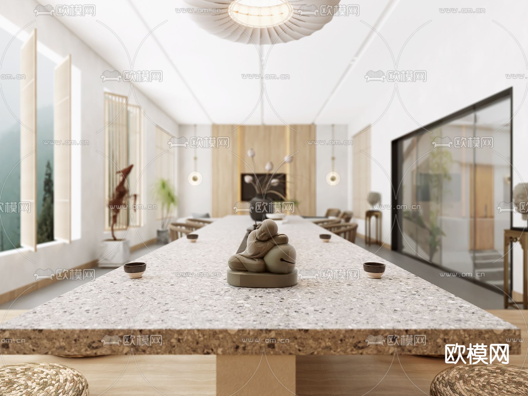 日式独栋民宿客厅3d模型下载（渲染图4）