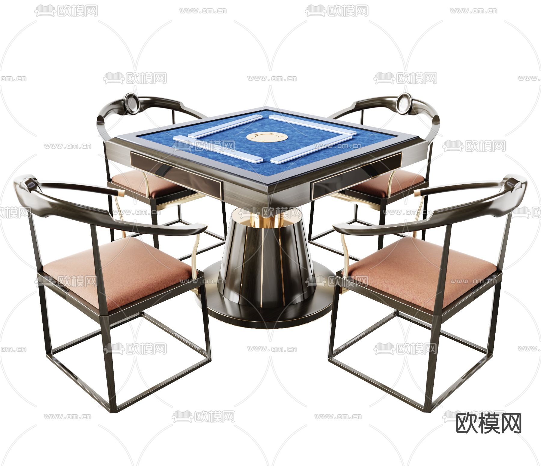 新中式智能麻将桌su模型下载（渲染图1）