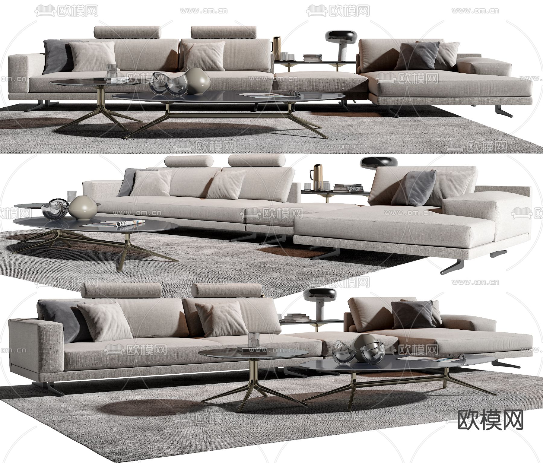 Poliform 现代灰色转角沙发3d模型下载
