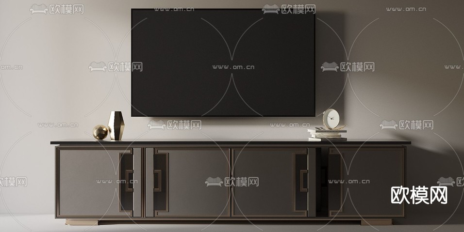 现代轻奢黑色电视柜3d模型下载