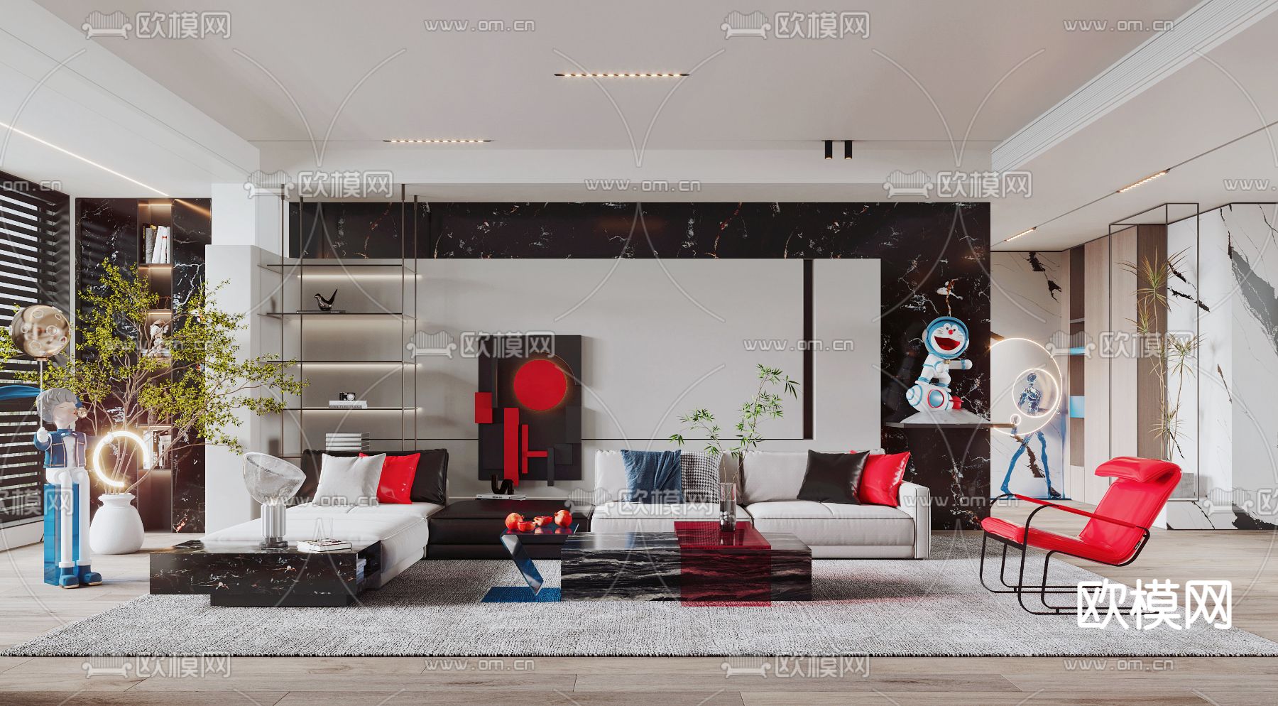 孟菲斯风客厅3d模型下载（渲染图1）