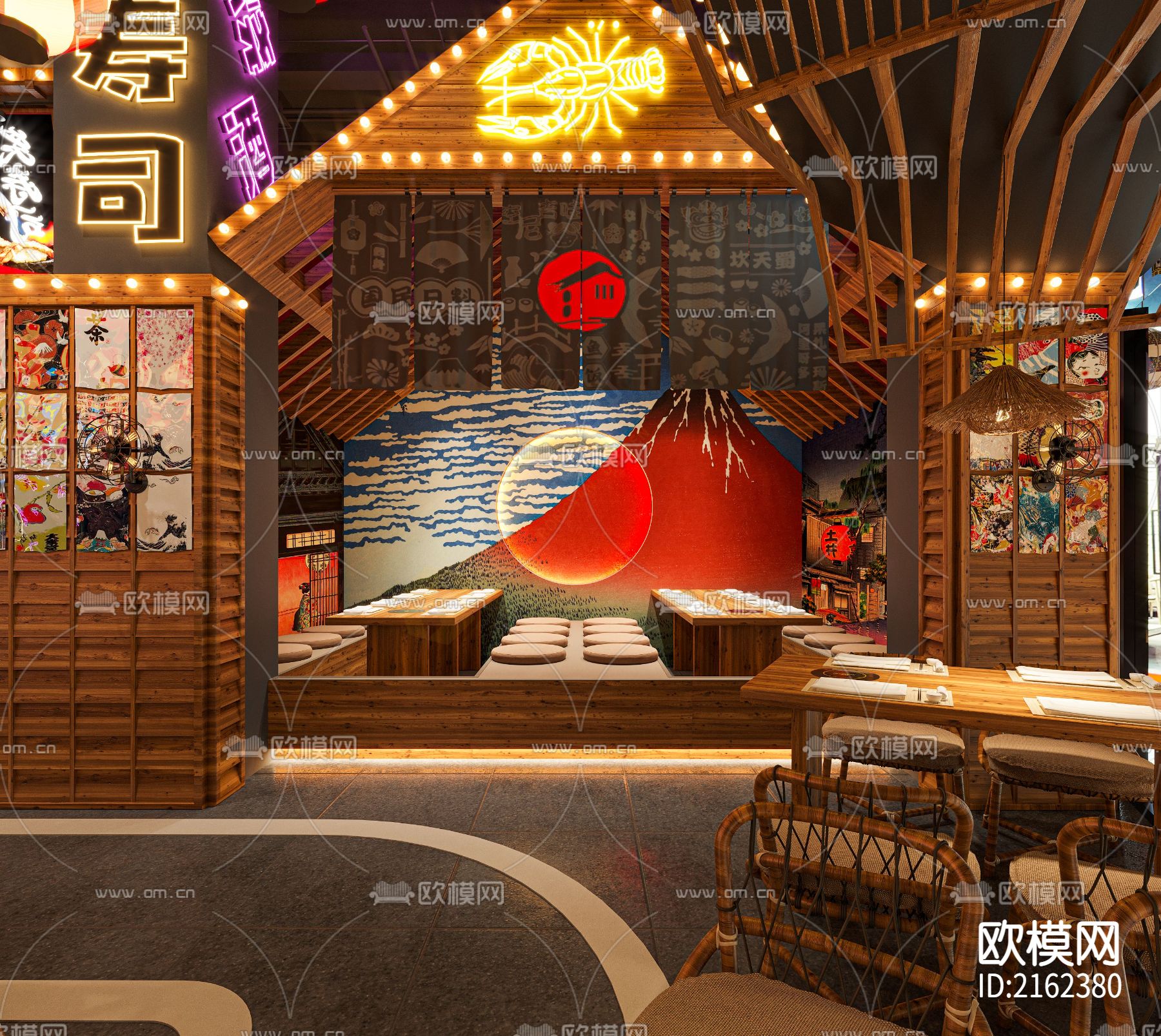 餐饮品牌全案设计-日料店效果图表现下载（渲染图3）