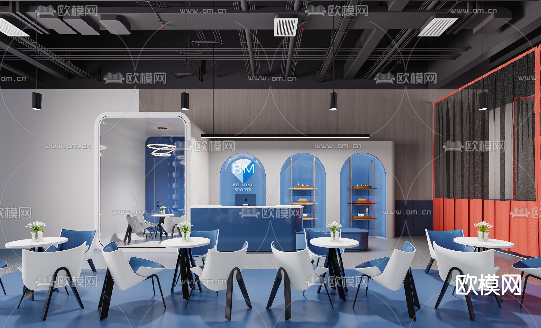 现代室内篮球场休闲区3d模型下载（渲染图3）