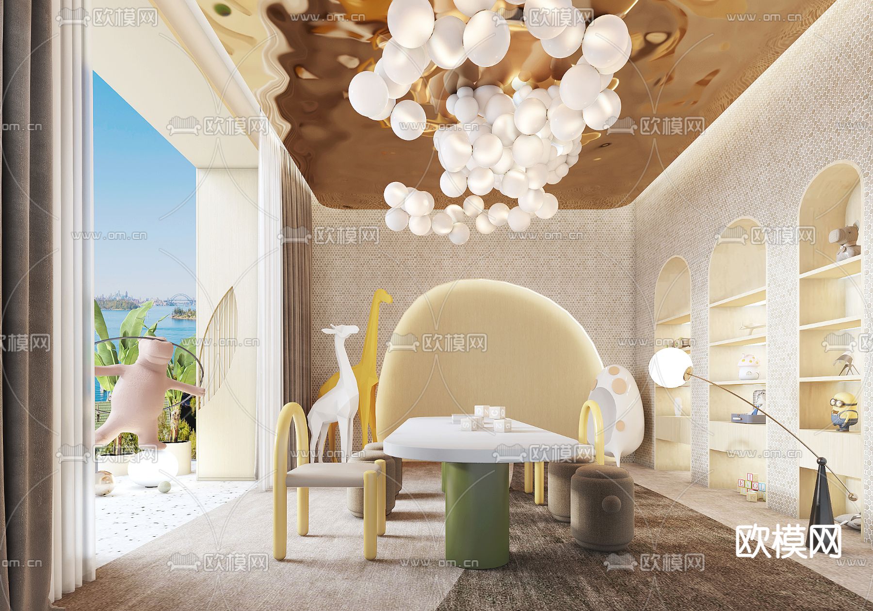 现代奶油风亲子儿童空间3d模型下载