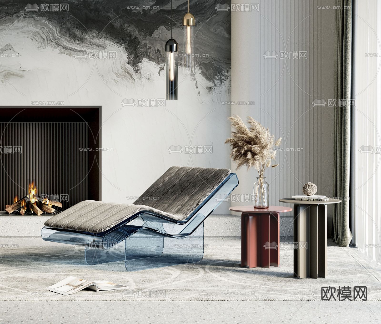 现代亚克力布艺躺椅su模型下载（渲染图1）